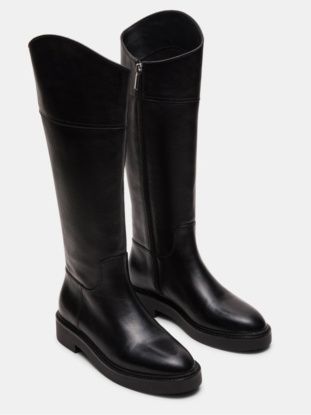 Steve Madden RADKE Black Leather Round Toe Boot Knee-High